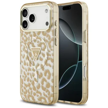 Guess Leopard Glitter MagSafe Case for iPhone 17 Pro Max, Brown