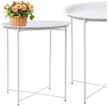 Folding Metal Coffee Table with Tray, 47 cm, White