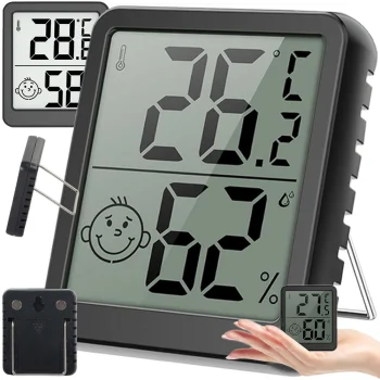 Digital Thermometer - Hygrometer with LCD Screen and Magnet, Black