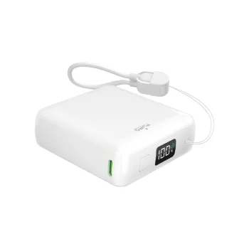 Puro 10000mAh 20W Power Bank with USB-C Cable and Display, White