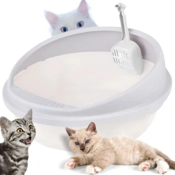 Open Cat Litter Box with High Sides and Scoop, 44.5x48.5 cm