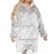 Warm hoodie blanket with hood and large pocket, grey