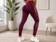 Women\'s High-Waisted Push-Up Fitness Leggings, Burgundy, L/XL