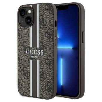 Apple iPhone 14 6.1'' Guess 4G Printed Stripes MagSafe Case Cover, Brown