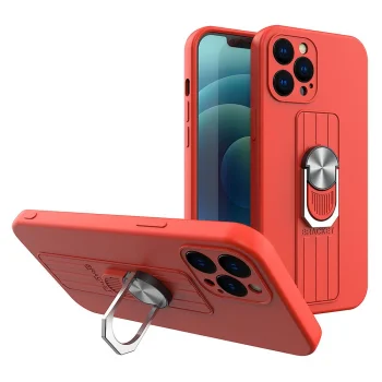 Samsung Galaxy S20 (SM-G980F/DS) Ring Silicone Case Cover with Finger Grip, Red