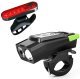 Bike front light with wireless speedometer, horn and rear LED, black-green