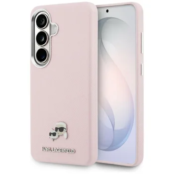 Karl Lagerfeld Saffiano KC Metal Logo MagSafe Case for Samsung Galaxy S26 - Pink