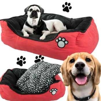 Plush Pet Bed with Removable Cushion, 60x50 cm, Red