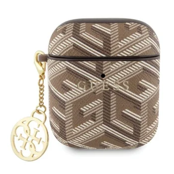 Guess AirPods 1 / 2 Case Gcube Classic Gold Logo W/Charm, Brown