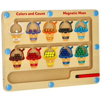 Magnētiskais labirints Montesori skaitļu un krāsu apguvei, saldējums | Magnetic Maze Learning Colors and Counting