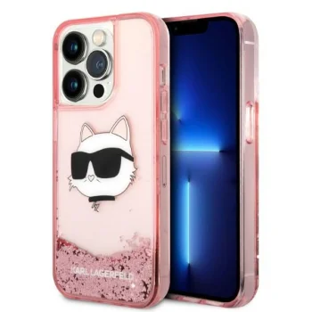Karl Lagerfeld Liquid Glitter NFT Choupette Head Case for iPhone 14 Pro Max, Pink