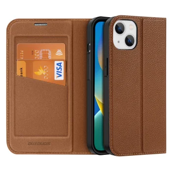 Dux Ducis Skin X2 Flip Case for iPhone 14 Plus, Brown
