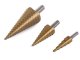 Step cone drill bit set for metal, HSS titanium coated, 3 pcs