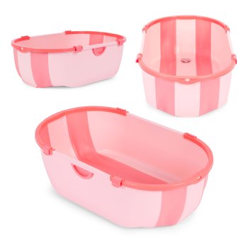 ECOTOYS Foldable Baby Bathtub with Heat-Sensitive Drain Plug, Portable Infant Bath, Pink