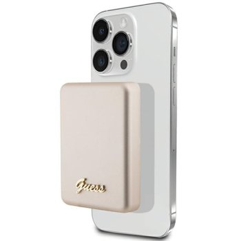 Powerbank indukcyjny Guess MagSafe Metal Script Logo 15W 5000mAh - złoty