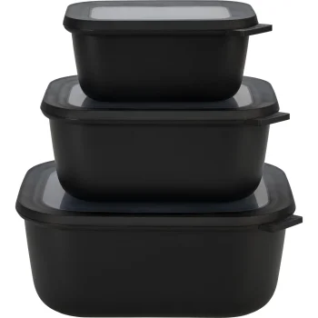 Mepal Cirqula Rectangular Food Container Set, 3-Piece, Nordic Black