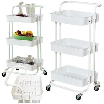 Mobile Storage Cart on Wheels, 3 Tiers, White