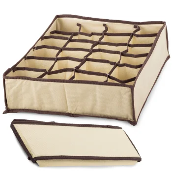 Underwear and Socks Drawer Organizer, 24 Compartments, Beige