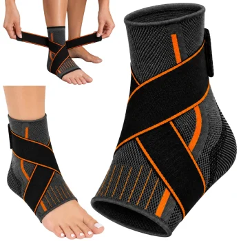 Elastic Ankle Support Brace, Grey/Orange