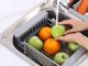 Telescopic dish drainer and sink rack, basket for fruits and vegetables, grey