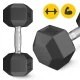 4Fizjo HEX Steel Dumbbell with Rubber Coating, 10 kg, Black
