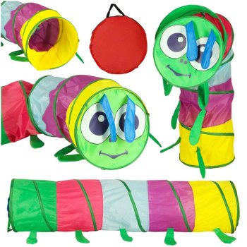 Bērnu rotaļu telts tunelis Kāpurs, saliekams, daudzkrāsains