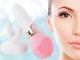 Electric Sonic Facial Cleansing Brush Massager with Stand, Pink