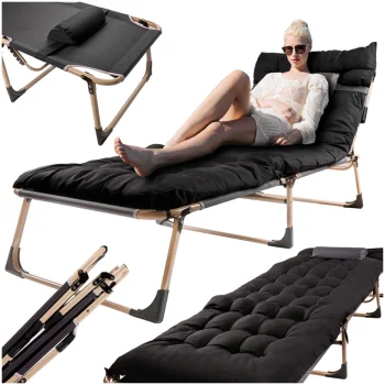 LUARO Folding Camping Bed / Lounger, 193 cm, Black