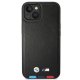 BMW iPhone 14 vāciņš Leather Stamp Tricolor MagSafe, melns
