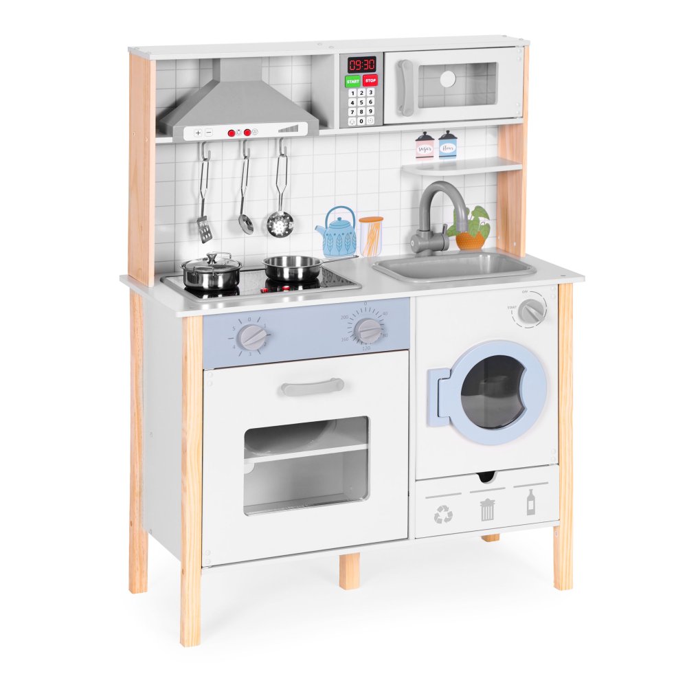 Wooden play kitchen for children with LED, sounds, oven, washing machine, ECOTOYS (1)