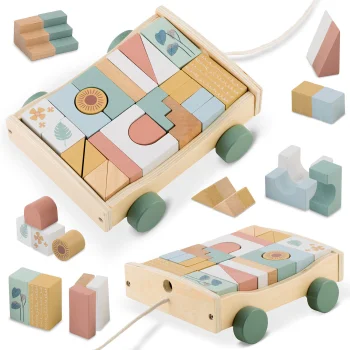Nukido NK-853 Wooden Pull-Along Toy with Blocks