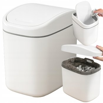 Mini Trash Can with Flip Lid, 2L, White