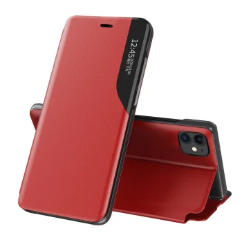 Atverčiamasis dėklas Hurtel Eco Leather View Case, skirtas iPhone 13 Pro, su stovu, raudonas