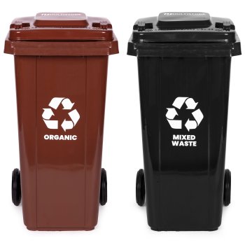 Set of 2 Heavy Duty 120L Wheelie Bins with Rubber Wheels, Black, Brown