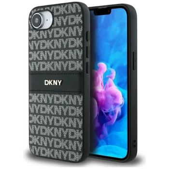 DKNY Mono Stripe & Metal Logo Case for iPhone 16e - Black