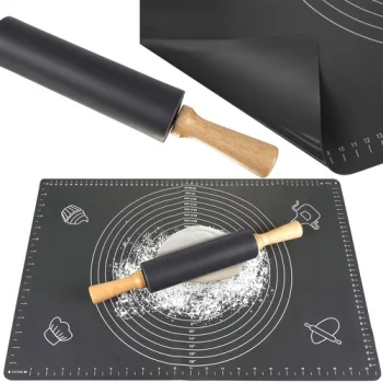Non-slip Silicone Pastry Baking Dough Rolling Mat (70x50cm) + Pastry Roller Confectionery Silicone (38cm)