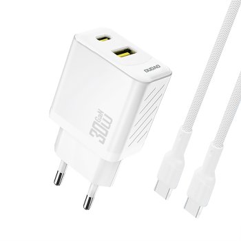 Dudao A27TCEU PD 30W GaN USB-A USB-C Wall Charger with USB-C Cable - White