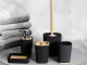 Bathroom Accessory Set, 6 Pieces, Black/Bamboo