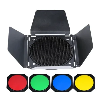 Godox BD-04 Barn Door Kit with Honeycomb Grid and 4 Color Filters