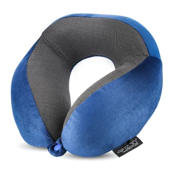 4FIZJO Memory Foam Travel Neck Pillow Horseshoe, Navy Blue