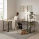 ModernHome Corner Desk with Bookshelf, Light Oak