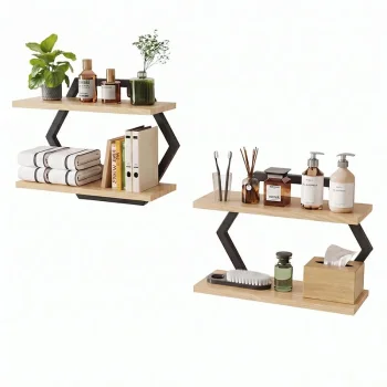 2-Tier Geometric Loft Wall Shelves, 2 Pcs, Light