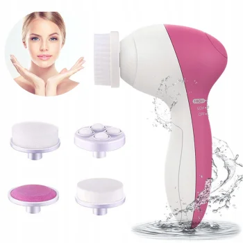 Electric Facial Cleansing Brush and Massager 5-in-1, Pink/White