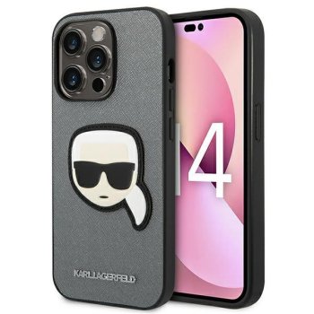 Apple iPhone 14 Pro 6.1" Karl Lagerfeld Saffiano Karl`s Head Patch Case Cover (KLHCP14LSAPKHG), Silver
