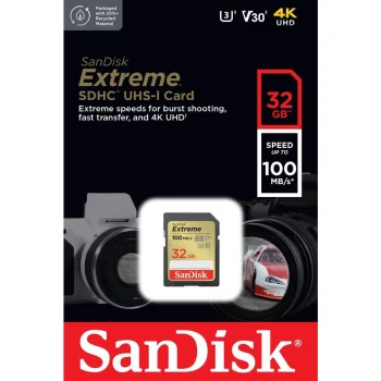 SanDisk Extreme SDHC 32GB Memory Card 100MBs V30 U3, black