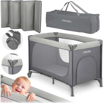 Toddler Travel Crib, Bed, 125x65x78 cm, Light Gray