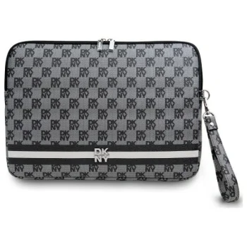 DKNY Laptop Sleeve Checkered Pattern Printed Stripes 14", Black