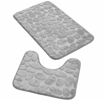 2 Piece Bathroom Mat Rug Set, Gray