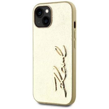 Dėklas Karl Lagerfeld Wrinkled Metal Signature telefonui iPhone 15, auksinis