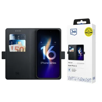 3mk Wallet Case for iPhone 16, Black